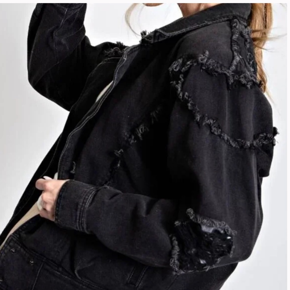 🌼 Easel “ Danny “ Easel Distressed Denim Moto Style Jean Jacket 61 - Picture 4 of 8